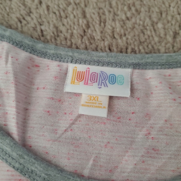 Lularoe 3x Randy tee pink microstripe grey trim quarter sleeve crewneck - Picture 7 of 8